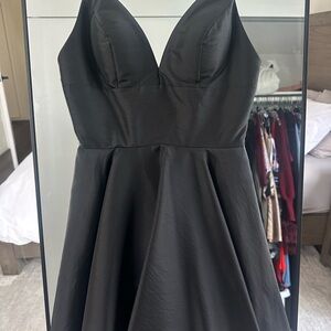 Sherri Hill Black Strapless Pleated Cocktail Dress
